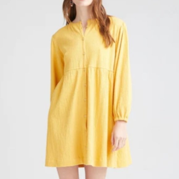 Richer Poorer Cloud Weave Long Sleeve Yellow Button Up Dress - Picture 1 of 11